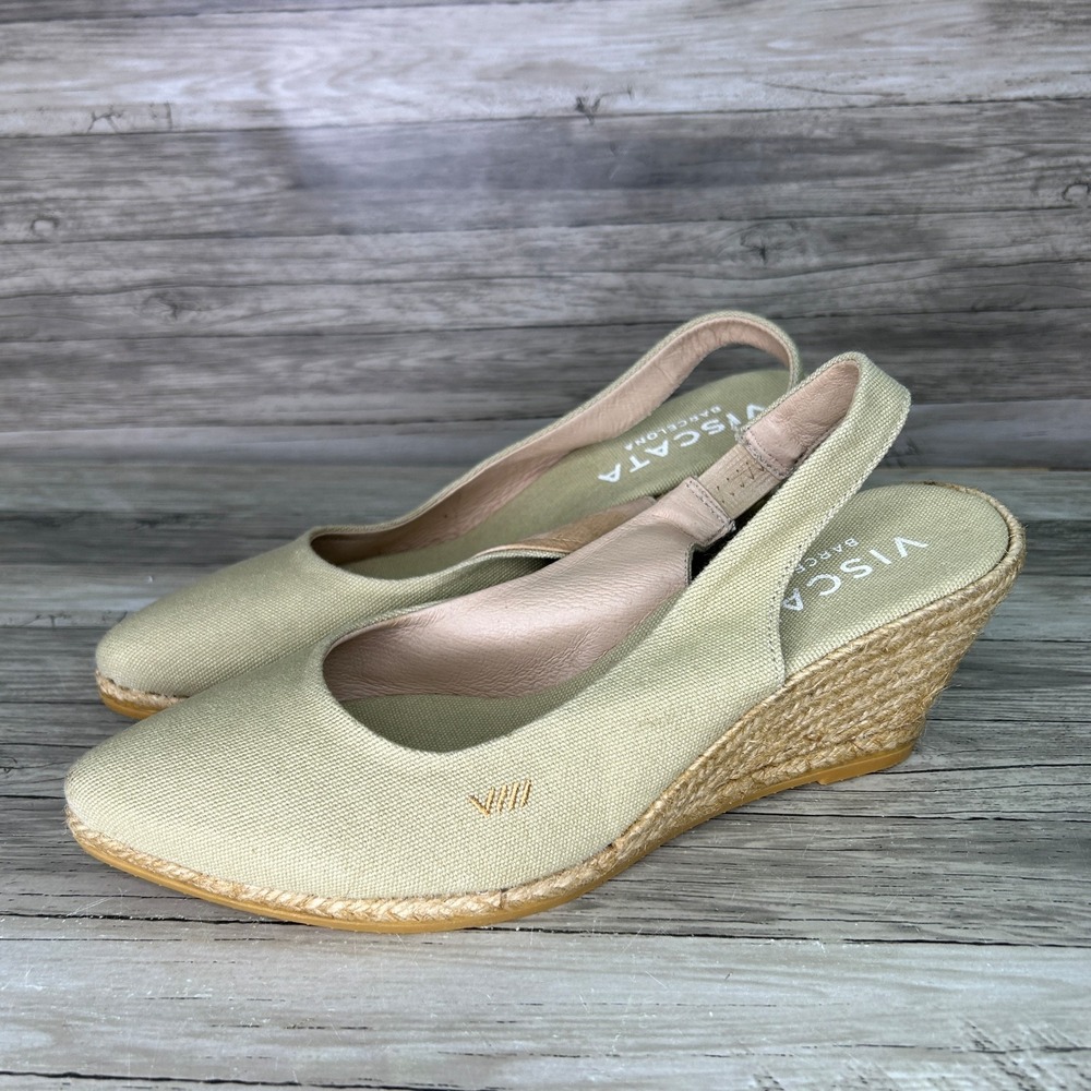 Viscata Barcelona Canvas Slingback Wedge Espadrilles Womens Size 40 Beige